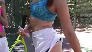 Cute tennie player Tracy Lee exposes outdoor